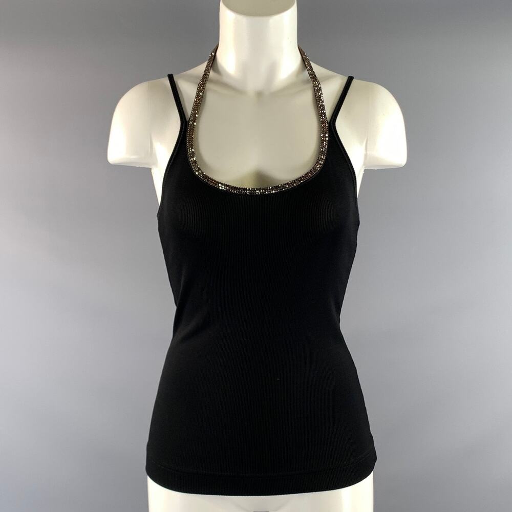 DOLCE & GABBANA Size 4 Black Orange Viscose Blend Rhinestones Tank Casual Top